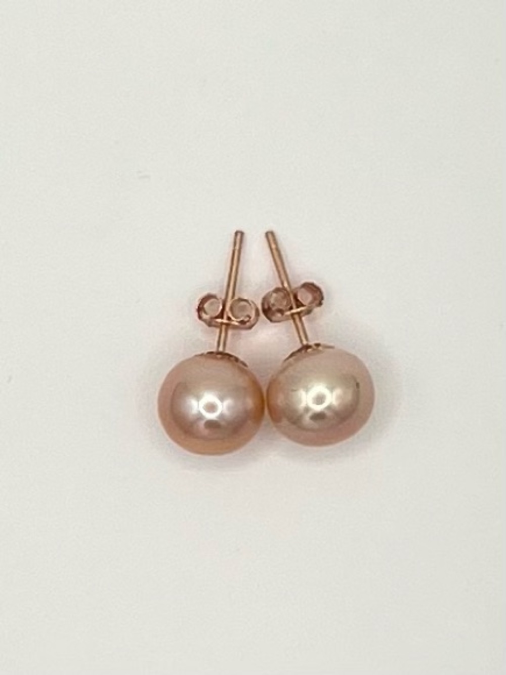 Pink Freshwater Pearl Stud Earrings in Rose Gold over Sterling Silver